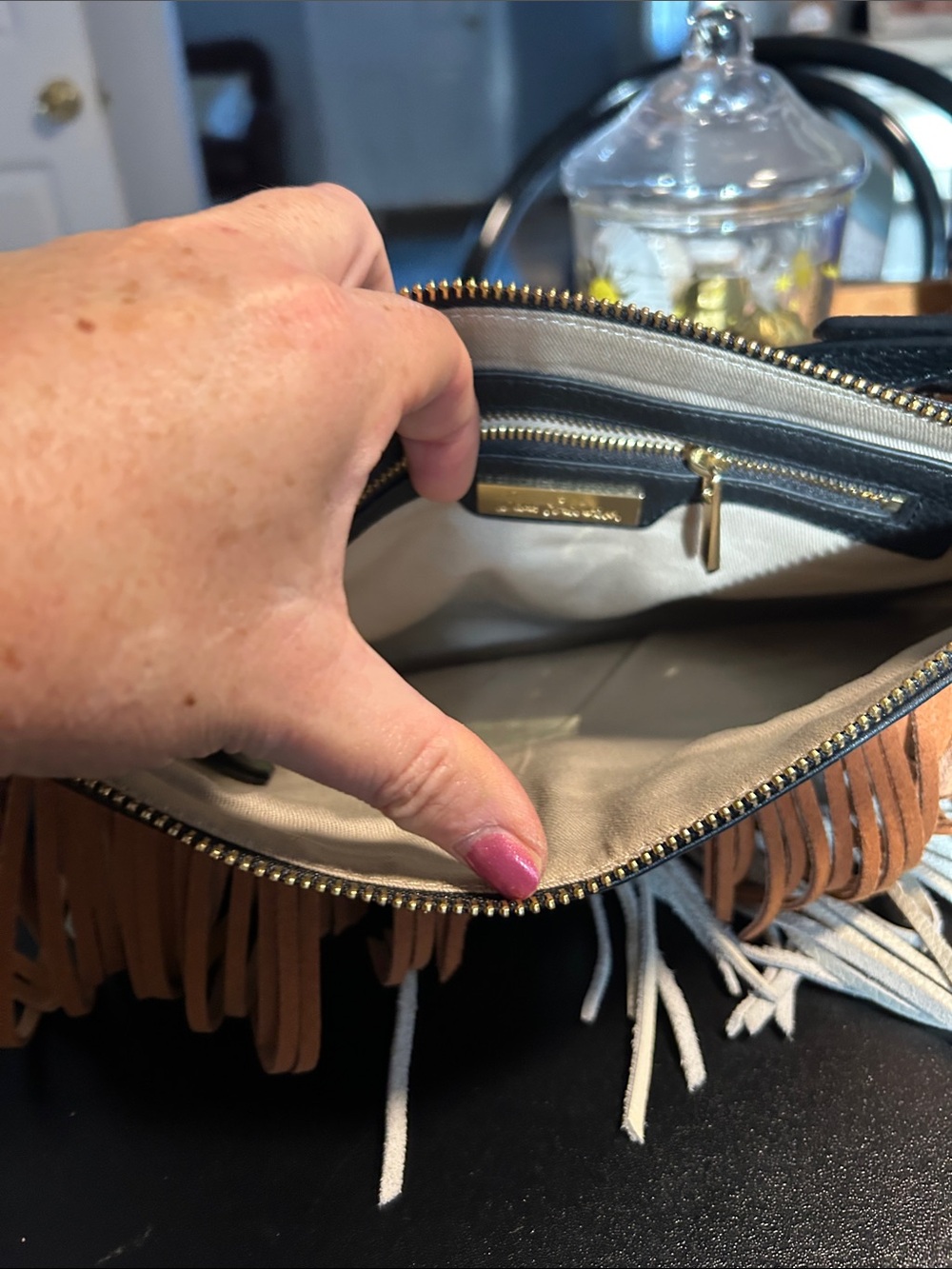 Sam Edelman Black Crossbody with Tan & Cream Fringe - Picture 2 of 3